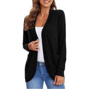 Urban CoCo Long Sleeve Knit Cardigans With Curved Hem in Black - Size L…